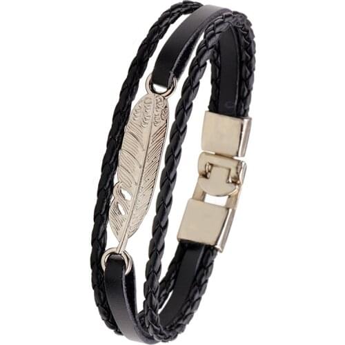 Punk Leather Men Bracelet Bangles For Women Animal Feather Jewelry Charm Bracelets Best Gift Pulseira Masculina
