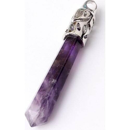Kraft-beads Popular Silver Plated Stone Reiki Healing Pendulum Natural Purple Quartz Amethysts Pendant Fashion Jewelry