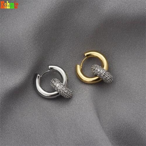 Kshmir 2021 Asymmetric Double Color Earrings Refined Senior Zircon Earrings Detachable Dual Use Large Ear Rim Girls Jewelry Gift