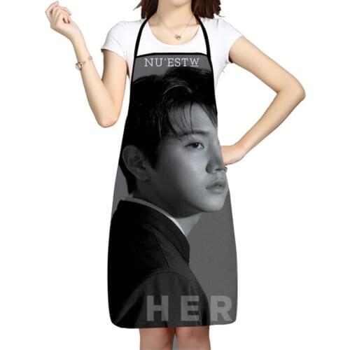Kitchen Apron KPOP NUEST Ren Printed Sleeveless Oxford Fabric Aprons for Men Women Home Cleaning Tools Creative Gifts