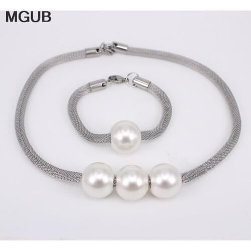 Fashion Imitation pearl Lobster buckle snake Bracelet and necklace set Exaggerated female stainless steel gift For Women