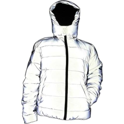 Men Reflective Winter Jacket Light Reflecting Night Jogger Hooded Parkas Thick Women Cotton Coat Plus Size Hip Hop Streetwear