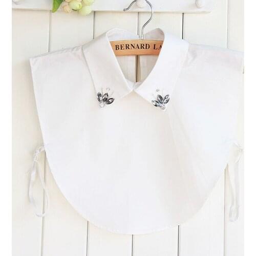 Linbaiway White Shirt Fake Collar for Women Detachable Collar Lapel Shirt Vintage Rhinestone False Collar Mujer Gift Sweater