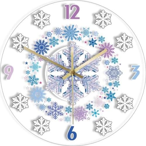 Winter Design Snowflakes Art Printed Wall Clock Christmas Art Modern Design Silent Non Ticking Clock Minimalist Natural Décor