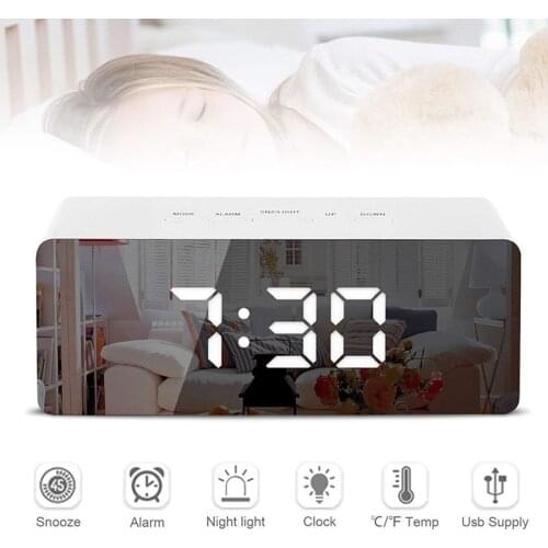 New 1pc LED Mirror Alarm Clock Digital Table Clock Desk Clock Temperature Calendar Function with USB Home Decoration Clock Hot