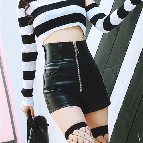 2020 New Arrivals Hong Kong Autumn New Korean Style Sexy Super High Waist Wide Legs Thin Pu shorts DK539