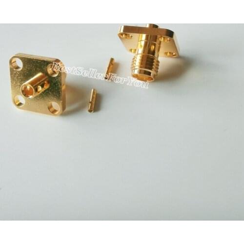 10Pcs RP-SMA Solder Female 4 Hole Flange Plug Center Pin Connector Semi-rigid RG402 0.141" CableBrass