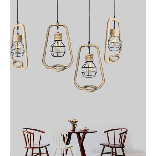 Black Iron Hemp Rope Pendant Light Bedroom Living Room Stair Home Decor Hanging Light Creative Coffee Store Dining Room Light