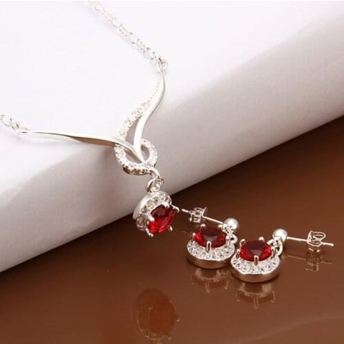 Sets Silver Plated Sets Silver Trendy Beautiful Sets Red Crystal Jewelry Wholesale Free Shipping cmty LS600