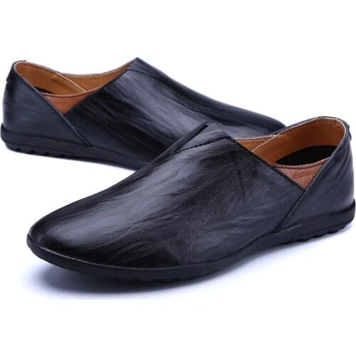 Casual Men Leather Dress Shoes Comfortable Flats Sneakers Men Slip On Driving Men Shoes Breathable Walking Shoes 2020 Fashion
