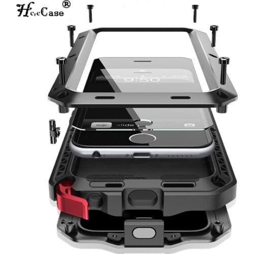 Luxury Doom armor Dirt Shock Waterproof Metal Aluminum phone bags case For iphone 7 5S 5 SE 4S 5C 6 6S Plus cover+Tempered glass
