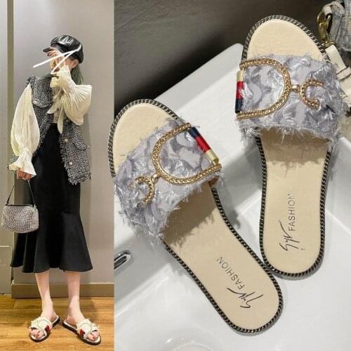 Womens Slippers 2021 Summer New Outdoor Internet Celebrity Lazy Flat Flip-Flops Non-Slip Ladies' Sandals