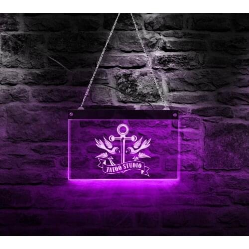 Anchor and Bird Temporary Tattoo LED Lighting Neon Sign Naval Ship Anchor Tattoo Studio LED Lighted Business Board Open Sign