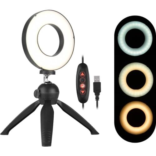 Photography LED Selfie Ring Light 12CM Dimmable Camera Phone Ringlight With Table Tripods For Makeup Video Live Studio Maquillaj