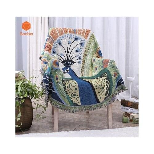 Thicking100% Cotton Thread Blanket peacock Towel Blanket with Tassel Sofa Decorative Throws on Sofa/Bed/Plane SF39