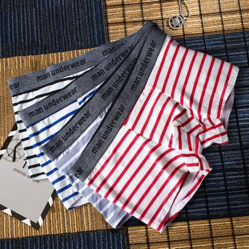 4Pcs/All Men Boxers Flexible Man Short Breathable Comfortable Male Underwear Panties Fashion Stripe Mens Underpants