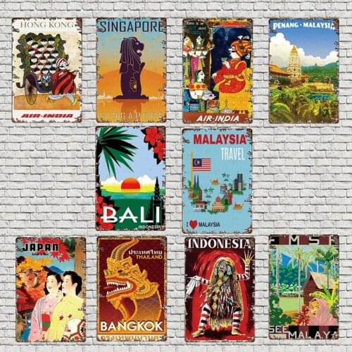 Vintage Southeast Asia Travel Poster Singapore Retro Metal Sign Wall Bar Restaurant Home Art Shop Craft Decor 30X20CM DU-4650A