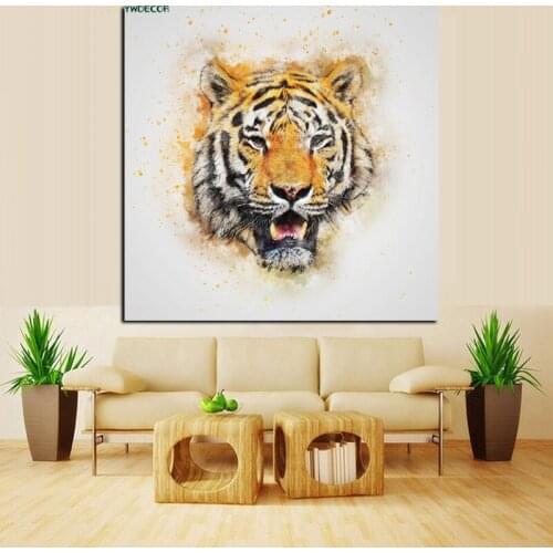 YWDECOR Large Size Print Abstract Tiger Head Oil Painting on Canvas Painting Modern Art Animal Picture Poster For Living Room