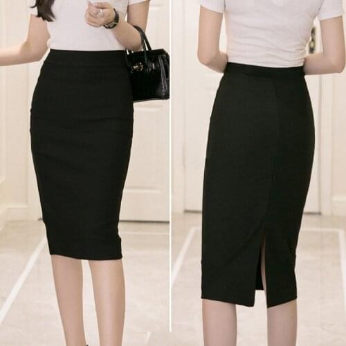 2021 Women Office Mid-length Skirt Spring Black Pencil Skirts Ladies High Waist Elegant Long Skir Party Club Skirt