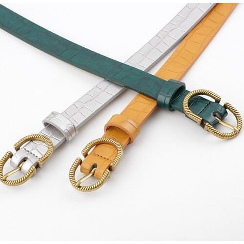 Thin PU Leather Belt Women Stone Grain Strap Female Pin Buckle Waist Ladies Jeans 2020 Black White Green Yellow Fashion