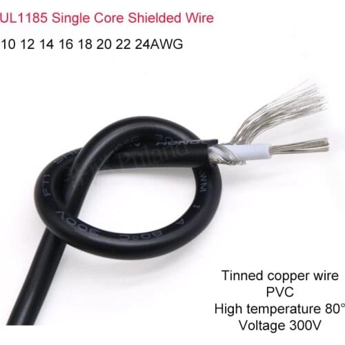 Black UL1185 Single Core Shielded Wire 1 Pin Audio Signal Cable 10/12/14/16/18/20/22/24AWG American Standard Electronic Wire