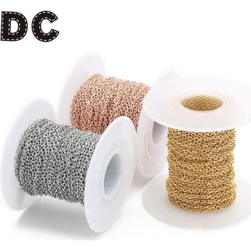 10Yard/Roll 1mm 1.5mm 2mm 2.5mm 3mm Width Stainless Steel Chain Silver Gold Cross Link For Necklaces Bracelets Jewelry Making