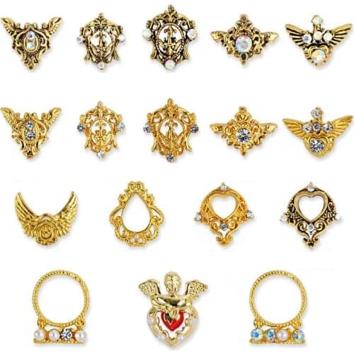 20pcs/lot Japanese Retro Manicure 3D Alloy Nail Art Angel Roman Hollow Rivet Metal Nails art Rhinestone Decoration nail charms