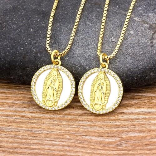 2020 New Copper Zircon Colorful Crystal Virgin Mary Pendant Chain Necklace For Women Female Fashion Wedding Catholic Jewelry