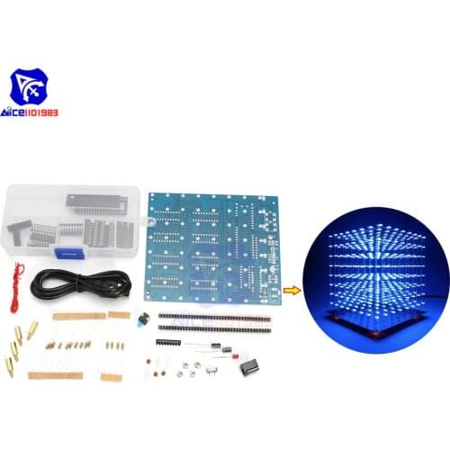 Diymore 4 Color Available 8x8x8 3D LED Cube Light DIY Kit Squared LED for Electronic Toy Learning Suit Red Blue Green Yellow LED