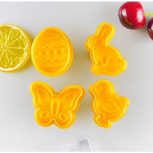 4Pcs Easter Bunny Pattern Plastic Baking Mold Kitchen Biscuit Cookie Cutter Pastry Plunger 3D Die Fondant Cake Decorating Tools