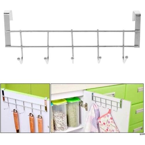 5 Hooks Over Door Clothing Hanger Rack Cabinet Door Loop Holder Shelf For Home Bathroom Kitchen