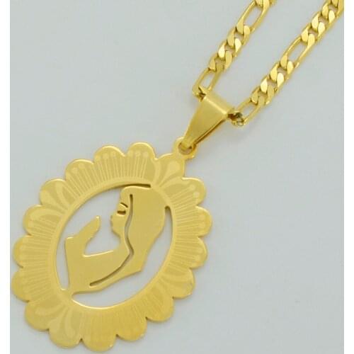 Anniyo The Virgin Mary Pendant Necklaces Gold Color Mary Necklace Chain Catholic Church Jewelry Religion Gifts #001908