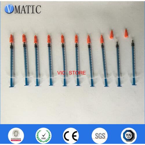 Free Shipping Non Sterilized 10 Pcs Plastic Manual Syringes 1cc 1ml With Orange Color Syringe Cap/Stopper