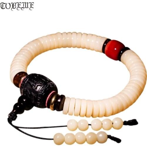 Handcrafted Tibetan Deer Bone Mala Bracelet Buddhist Prayer Beads Bracelet Tibetan Bone Good Luck Bracelet