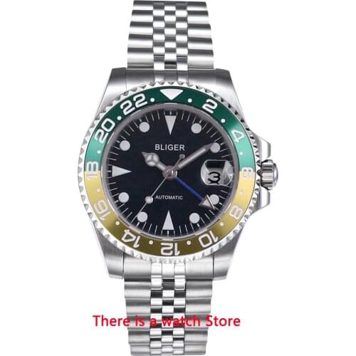 Bliger 40mm Automatic Mechanical Men Watch Luxury Sterile Dial Vintage Clock GMT Watch Luminous Waterproof Wristwatch Men
