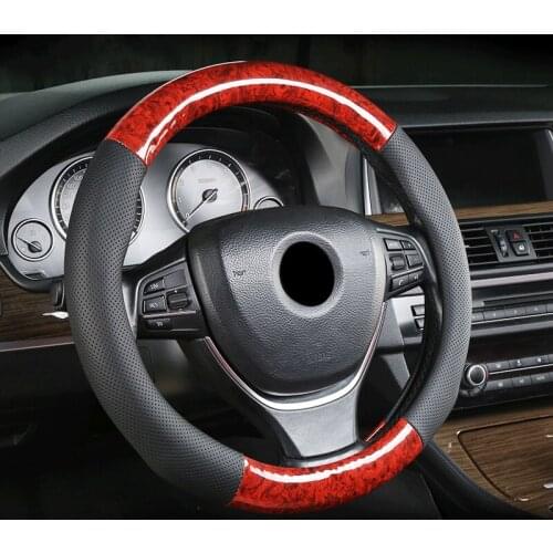 Car Steering Wheel Cover Imitation Leather Mahogany Pattern Universal Car Accessories Decoration Steering Diameter 36/38/39 Cm