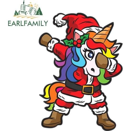 EARLFAMILY 13cm x 9.4cm For CUTE UNICORN WITH SANTA COSTUME Car Bumper Stickers Sunscreen Decal Waterproof Decoration
