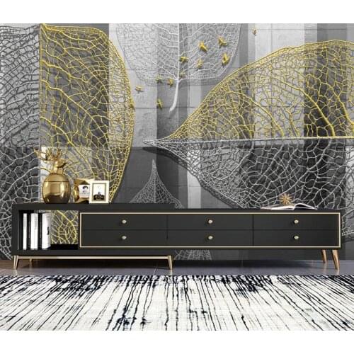 Nordic abstract leaf glitter living room background wall photos custom mural home decoration living room bedroom 3d wallpaper