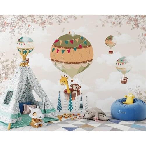 Beibehang Customize new Nordic hand-painted romantic flowers hot air balloon childrens room background wallpaper papier peint