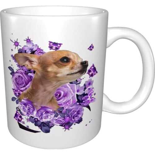 Chihuahua Purple Flowers Mug Coffee Cup Coffee Mug Supernatural Pink Mug Glass With Straw