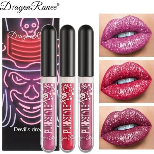 Halloween Matte Lipstick Glaze Nude Color Makeup Party Crimson Black Lips Long Lasting Waterproof Lip Gloss Cosmetics 3PCS/set