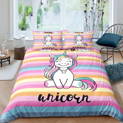 Cartoon Unicorn Bedding Set Rainbow Girls 3D Print Comforter Luxury Queen King Single Size Duvet Cover Set Home Textile Decor