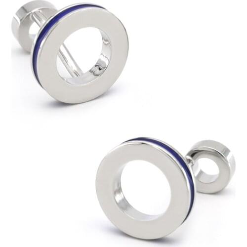 Mens Double Loop Cuff Links Copper Material Blue Color