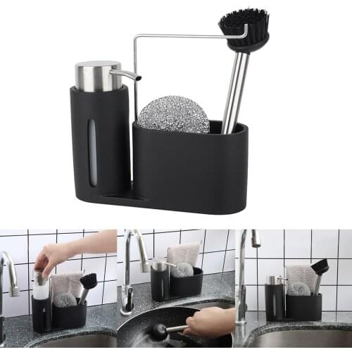 Dishwashing Tool Set, Kitchen Cleaning Pot Brush Steel Wire Ball Soap Dispenser Bottle Dish Washing Tool Kit