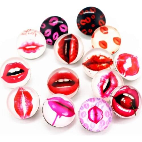 New Arrival 12pcs/lot glass lip snap buttons 18mm leather clasp snap button Bangles snap bracelet jewelry