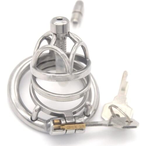 New Metal Chastity Cage CB Chastity Device with Catheter Stainless Steel Penis Cage Round Lock Rings JJ Cage Adult Toys for Men