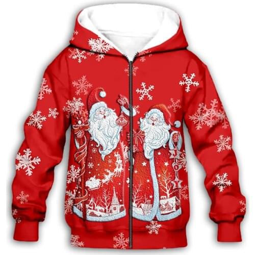 New Tops Ugly Christmas Hooded Holidays Santa Funny 3D Printed Christmas Hooded Autumn Winter Unisex Zipper Coat Clothing