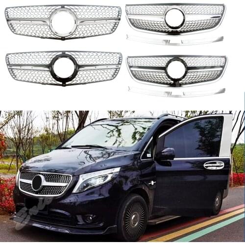 Front Racing Billet Bumper Grille Upper Facelift Grill For Mercedez-Benz W447 Vito 2016-2019 Diamond