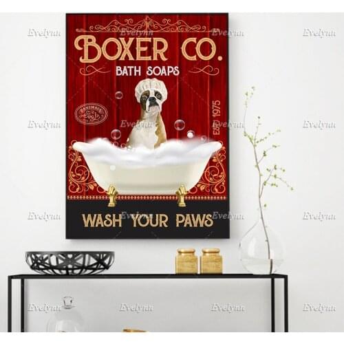 Boxer Co Bath Soaps Wash Your Paws Est 1975 Poster, Dog Lover Gift,Wall Art Prints Home Decor Canvas Unique Gift Floating Frame