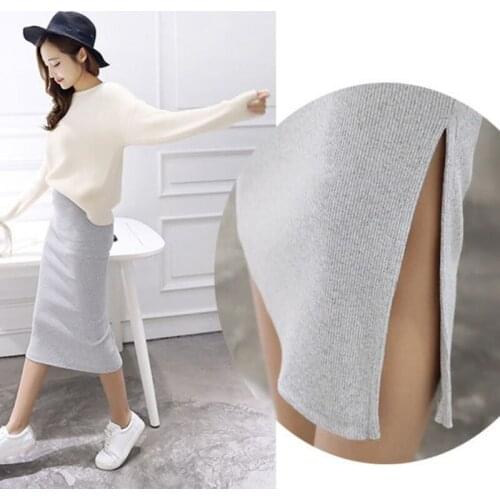 Spring Autumn Winter Package Hip Skirt Slit Skirts Women Step Skirt Stretch Slim Thin Female Waist Skirts Long Skirts